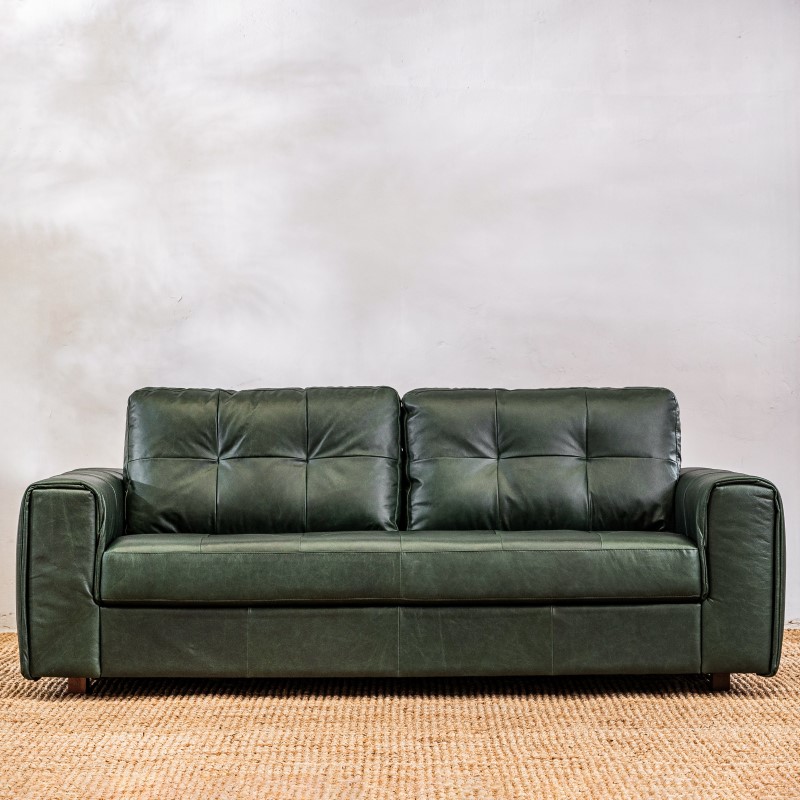 Sillón Cuero Raffaello 3 cuerpos Verde