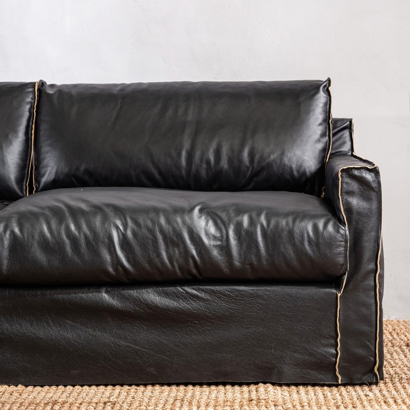 Sillón de Cuero Noir 3 cuerpos Negro